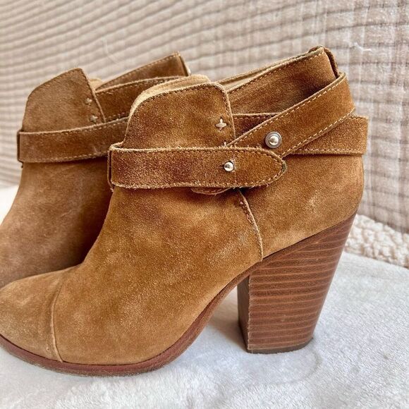 Rag & Bone Womens Tan‎ Calf Suede Leather Stacked Heel Harrow Bootie Size 37 - Picture 7 of 9